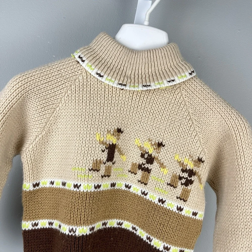 Vintage A Little Angel Toddler Boys Turtleneck Sweater Raglan Sleeve‎ Tan Brown